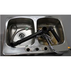 SS DOUBLE BASIN SINK WITH FAUCET & PIPING,