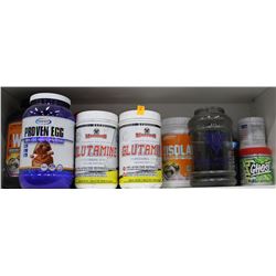 ASSORTED LOT OF OPENED PROTEIN POWDERS, PRE-