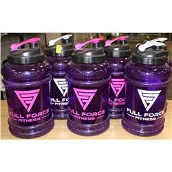 LOT OF 6 FULL FORCE FITNESS 2.2LITRE WATER JUGS