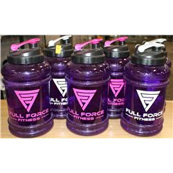LOT OF 6 FULL FORCE FITNESS 2.2LITRE WATER JUGS