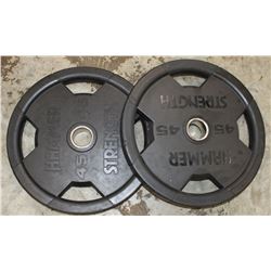 LOT OF 2 HAMMER STRENGTH 45LB FREE WEIGHTS