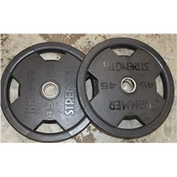 LOT OF 2 HAMMER STRENGTH 45LB FREE WEIGHTS