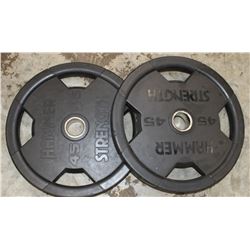 LOT OF 2 HAMMER STRENGTH 45LB FREE WEIGHTS