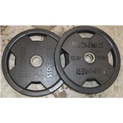 LOT OF 2 HAMMER STRENGTH 45LB FREE WEIGHTS