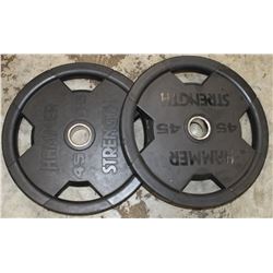 LOT OF 2 HAMMER STRENGTH 45LB FREE WEIGHTS