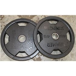 LOT OF 2 HAMMER STRENGTH 45LB FREE WEIGHTS