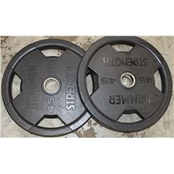 LOT OF 2 HAMMER STRENGTH 45LB FREE WEIGHTS