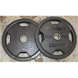 LOT OF 2 HAMMER STRENGTH 45LB FREE WEIGHTS