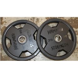 LOT OF 2 HAMMER STRENGTH 35LB FREE WEIGHTS
