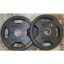 LOT OF 2 HAMMER STRENGTH 25LB FREE WEIGHTS