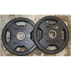 LOT OF 2 HAMMER STRENGTH 25LB FREE WEIGHTS