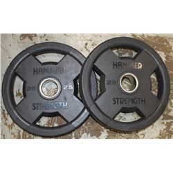 LOT OF 2 HAMMER STRENGTH 25LB FREE WEIGHTS