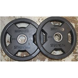 LOT OF 2 HAMMER STRENGTH 25LB FREE WEIGHTS