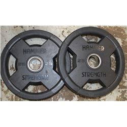 LOT OF 2 HAMMER STRENGTH 25LB FREE WEIGHTS