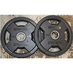 LOT OF 2 HAMMER STRENGTH 25LB FREE WEIGHTS