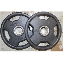 LOT OF 4 HAMMER STRENGTH 10LB FREE WEIGHTS