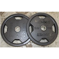 LOT OF 2 HAMMER STRENGTH 45LB FREE WEIGHTS