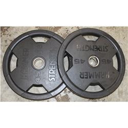 LOT OF 2 HAMMER STRENGTH 45LB FREE WEIGHTS