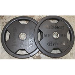 LOT OF 2 HAMMER STRENGTH 45LB FREE WEIGHTS