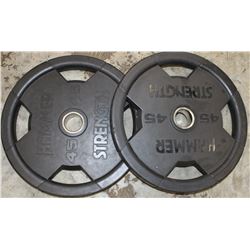 LOT OF 2 HAMMER STRENGTH 45LB FREE WEIGHTS