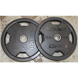 LOT OF 2 HAMMER STRENGTH 45LB FREE WEIGHTS