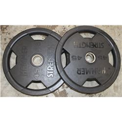 LOT OF 2 HAMMER STRENGTH 45LB FREE WEIGHTS