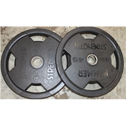LOT OF 2 HAMMER STRENGTH 45LB FREE WEIGHTS