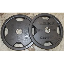LOT OF 2 HAMMER STRENGTH 45LB FREE WEIGHTS