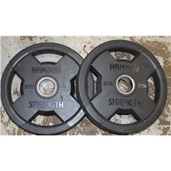 LOT OF 2 HAMMER STRENGTH 25LB FREE WEIGHTS
