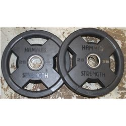 LOT OF 2 HAMMER STRENGTH 25LB FREE WEIGHTS