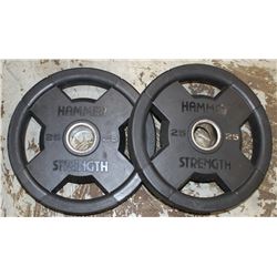 LOT OF 2 HAMMER STRENGTH 25LB FREE WEIGHTS