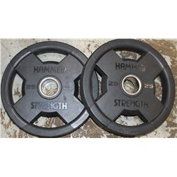 LOT OF 2 HAMMER STRENGTH 25LB FREE WEIGHTS