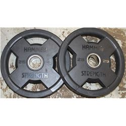 LOT OF 2 HAMMER STRENGTH 25LB FREE WEIGHTS