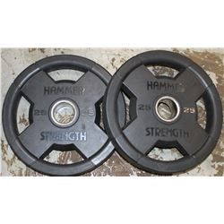 LOT OF 2 HAMMER STRENGTH 25LB FREE WEIGHTS