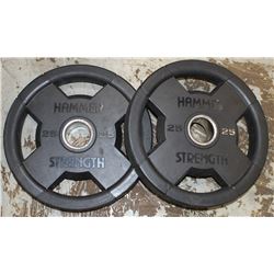LOT OF 2 HAMMER STRENGTH 25LB FREE WEIGHTS