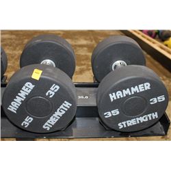 LOT OF 2 HAMMER STRENGTH 35LB DUMBELLS