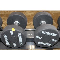 LOT OF 2 HAMMER STRENGTH 35LB DUMBELLS