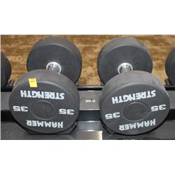 LOT OF 2 HAMMER STRENGTH 35LB DUMBELLS