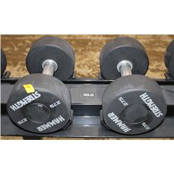 LOT OF 2 HAMMER STRENGTH 27.5LB DUMBELLS