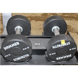 LOT OF 2 HAMMER STRENGTH 22.5LB DUMBELLS