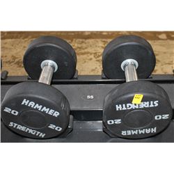 LOT OF 2 HAMMER STRENGTH 20LB DUMBELLS