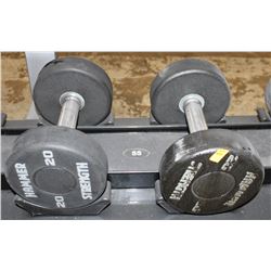 LOT OF 2 HAMMER STRENGTH 20LB DUMBELLS