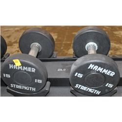 LOT OF 2 HAMMER STRENGTH 15LB DUMBELLS