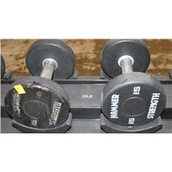 LOT OF 2 HAMMER STRENGTH 15LB DUMBELLS