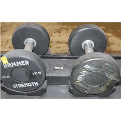 LOT OF 2 HAMMER STRENGTH 12.5LB DUMBELLS