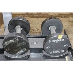 LOT OF 2 HAMMER STRENGTH 10LB DUMBELLS