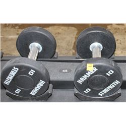 LOT OF 2 HAMMER STRENGTH 10LB DUMBELLS
