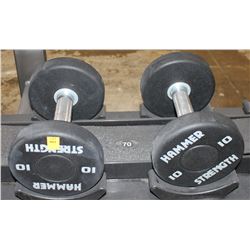 LOT OF 2 HAMMER STRENGTH 10LB DUMBELLS