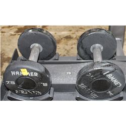 LOT OF 2 HAMMER STRENGTH 7.5LB DUMBELLS