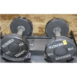 LOT OF 2 HAMMER STRENGTH 7.5LB DUMBELLS